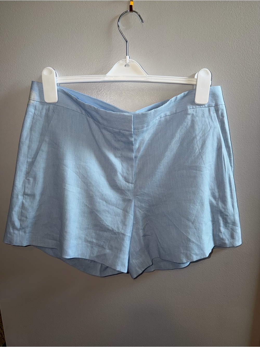 Theory Pale Blue High-Waist Linen Blend Shorts